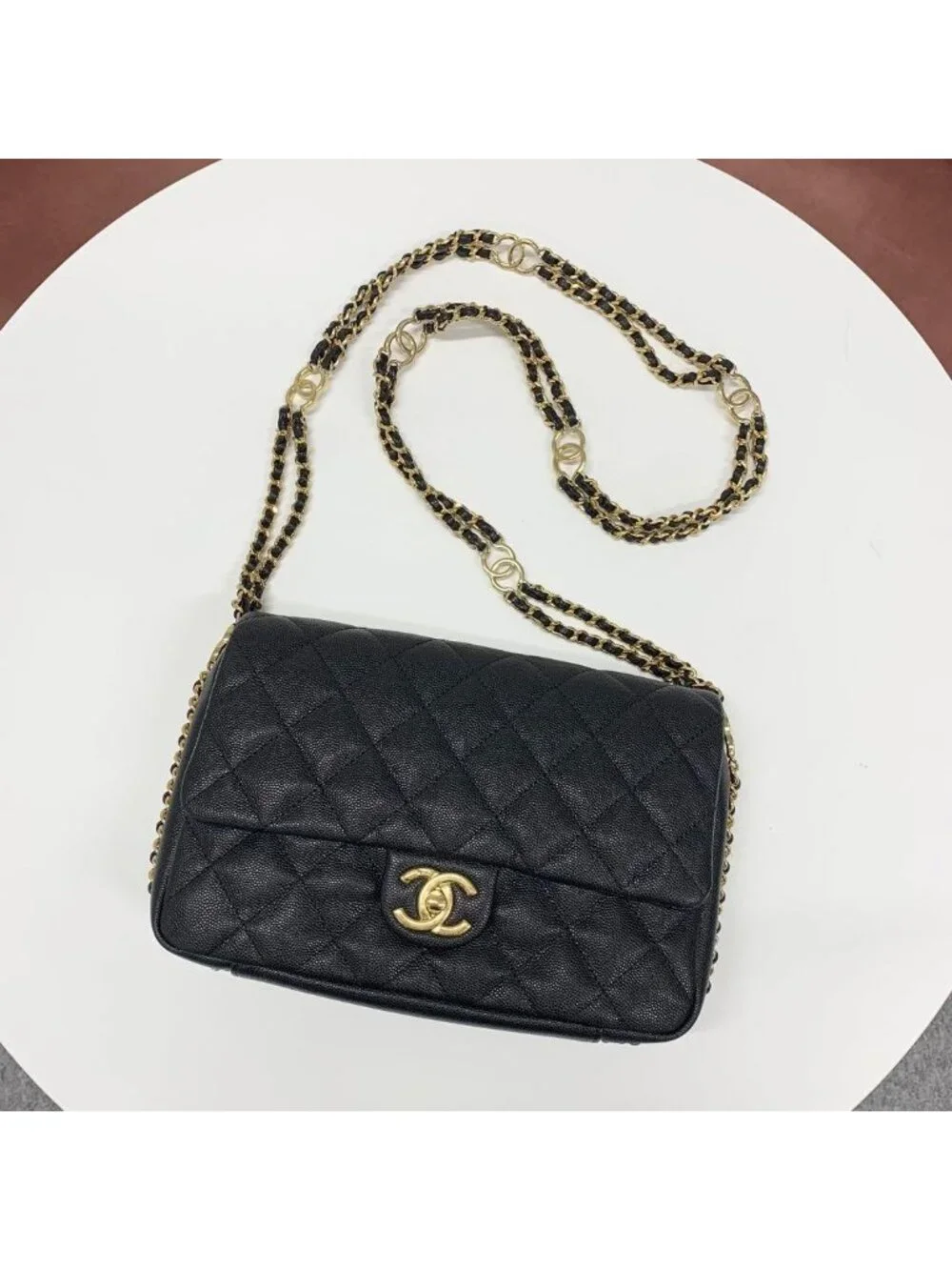Chanel Quilted Turnlock CC Logo Double Chain Shoulder Bag